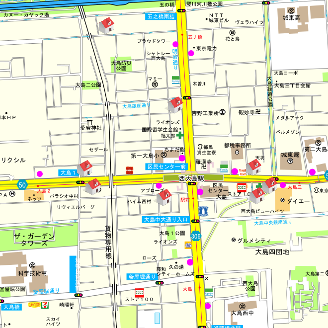 西大島バス停地図